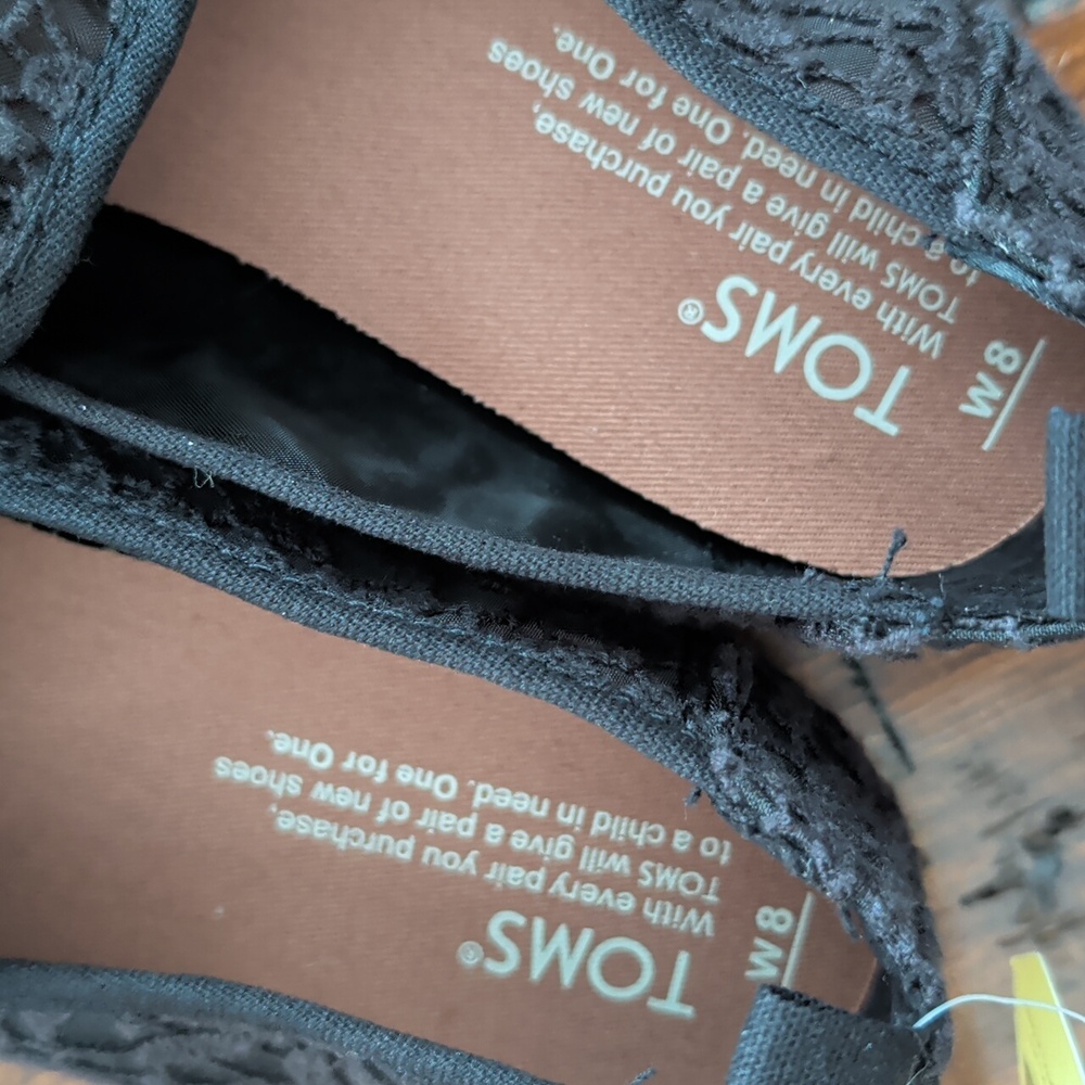 TOMS Black Lace Espadrille Rope Flats Size W8 NEW - Picture 5 of 12